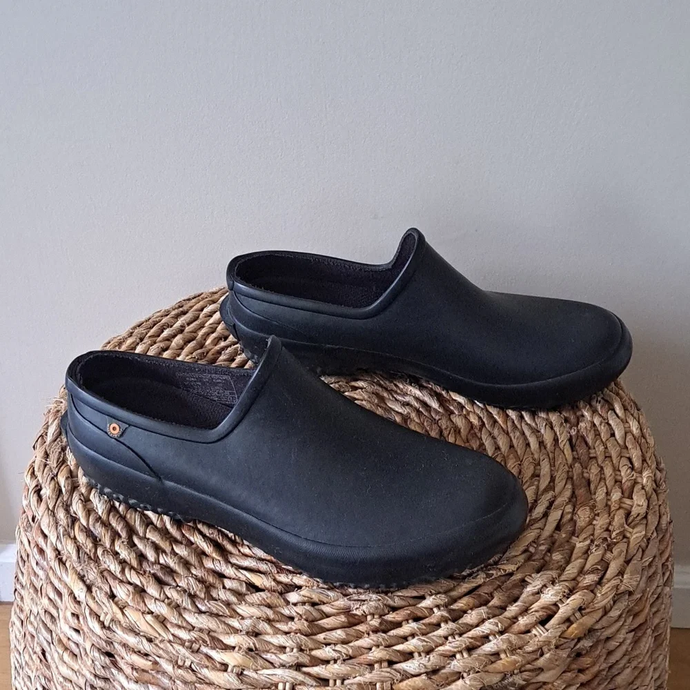 Bogs Womens Patch Black Waterproof Rubber Garden/Rain/Outdoor Slip-On Shoes S-9